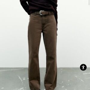Zara Brown Belted Wide Leg Jeans